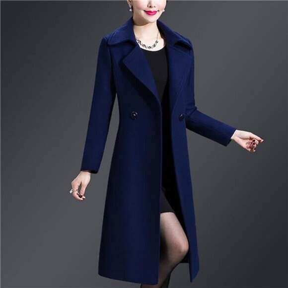 Women's Winter Coats Warm Double-breasted Deep Blue - Picture 3 of 6